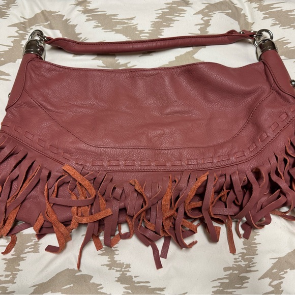 B. Makowsky Fringed Leather Shoulder Bag - Red - Picture 1 of 2